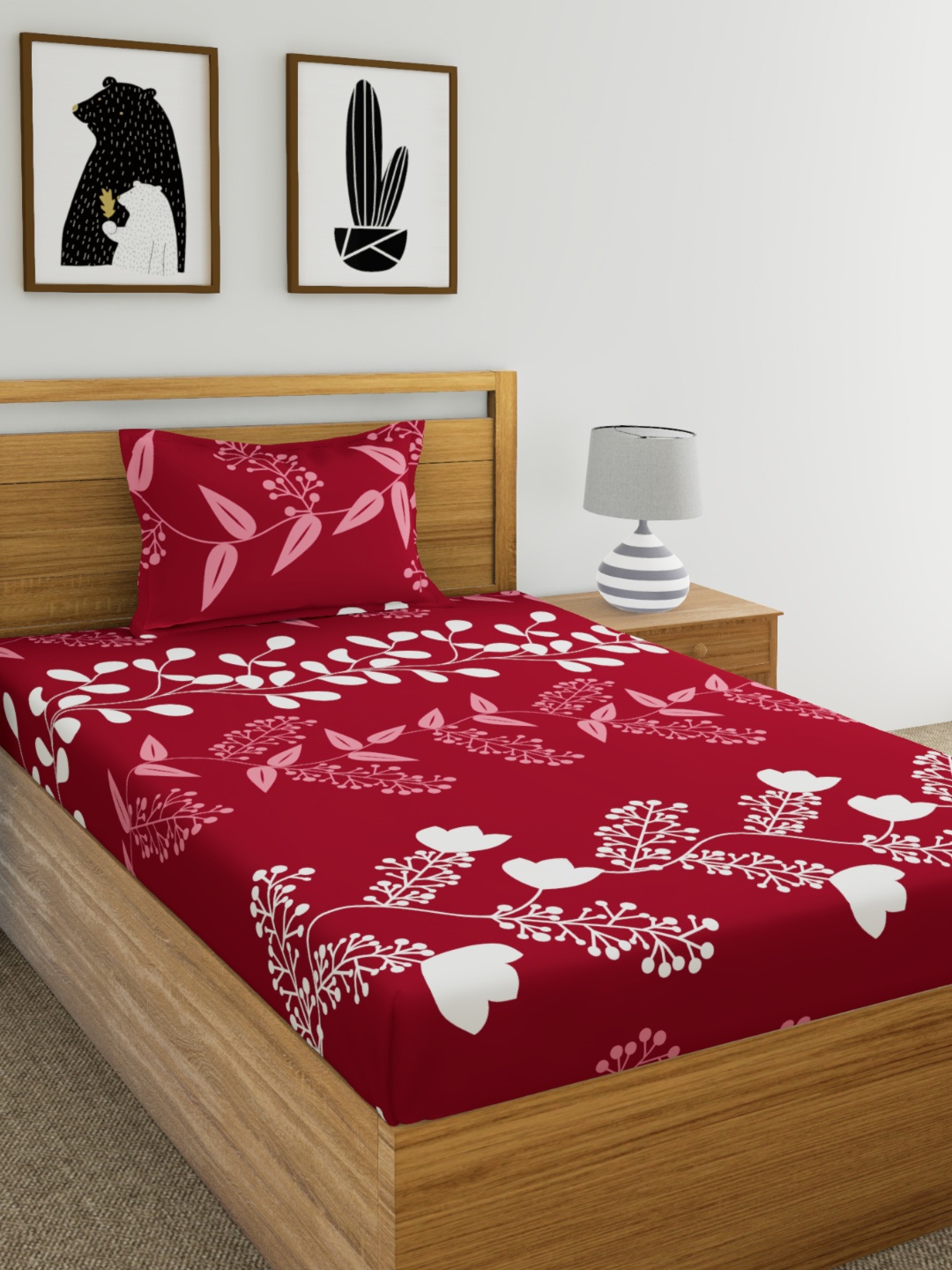 

Home Ecstasy Maroon Printed Flat 140 TC Cotton Single Bedsheet with 1 Pillow Cover