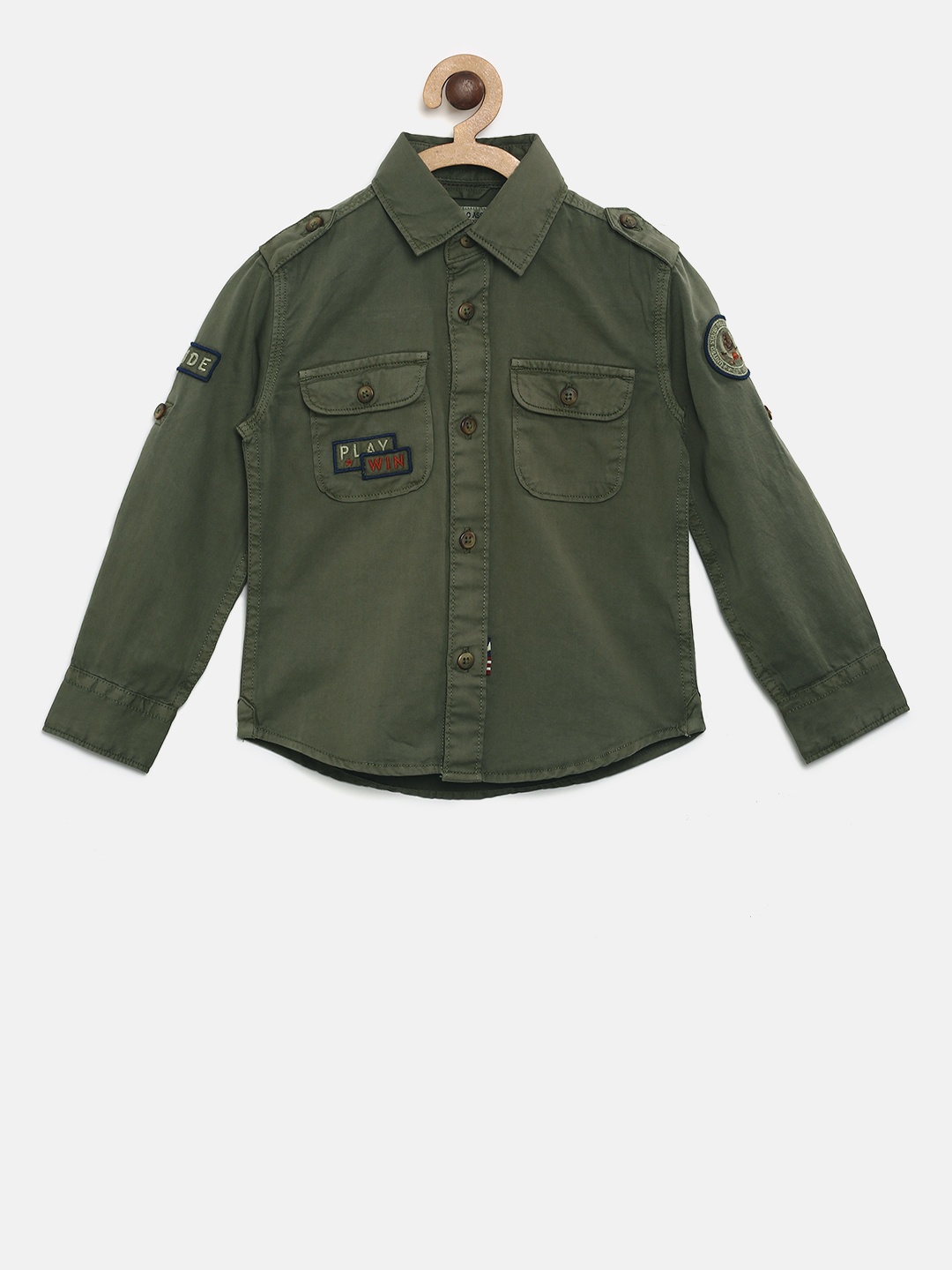 

U.S. Polo Assn. Kids Boys Olive Green Regular Fit Solid Casual Shirt