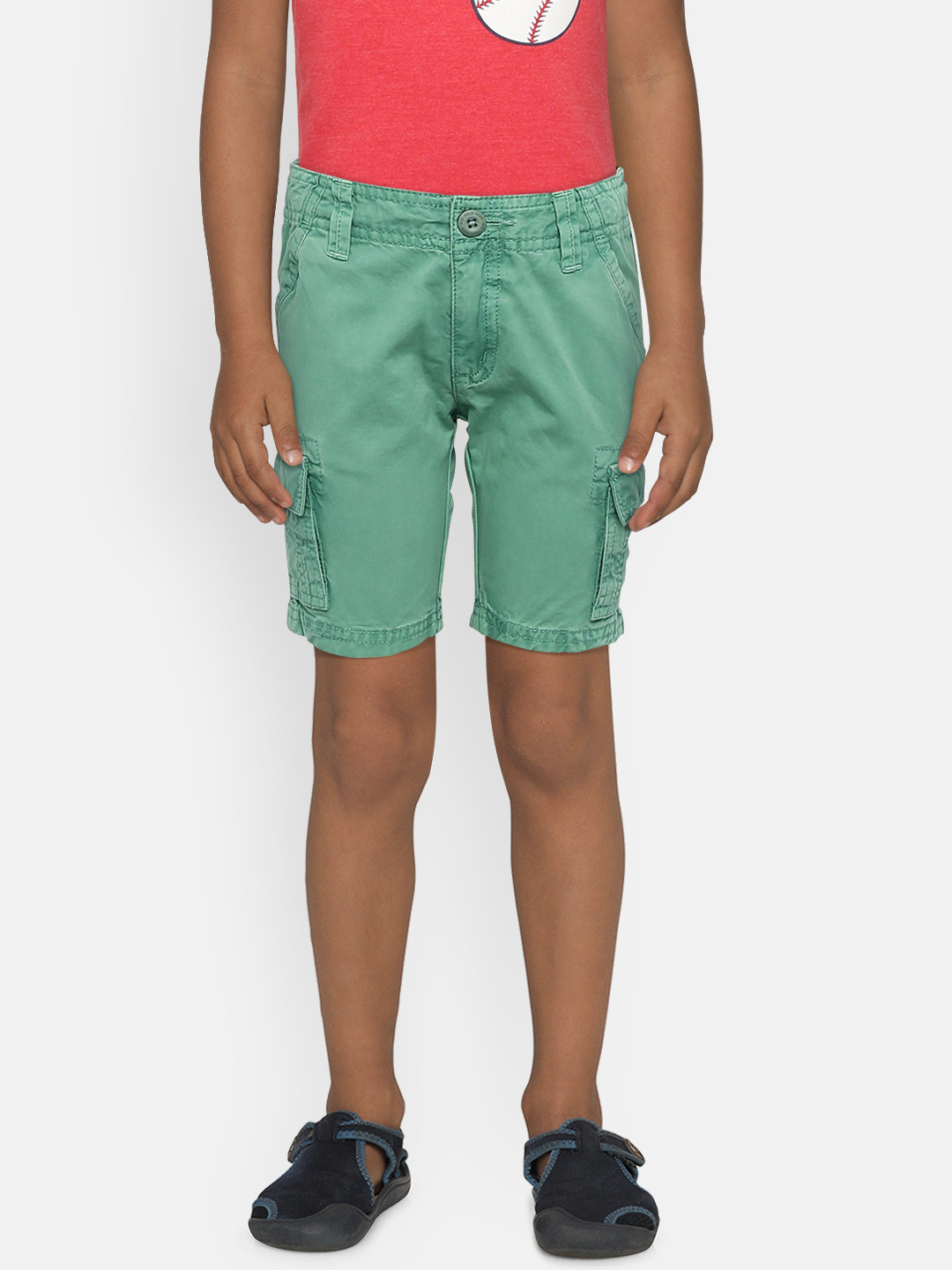 

U.S. Polo Assn. Kids Boys Green Solid Regular Fit Cargo Shorts