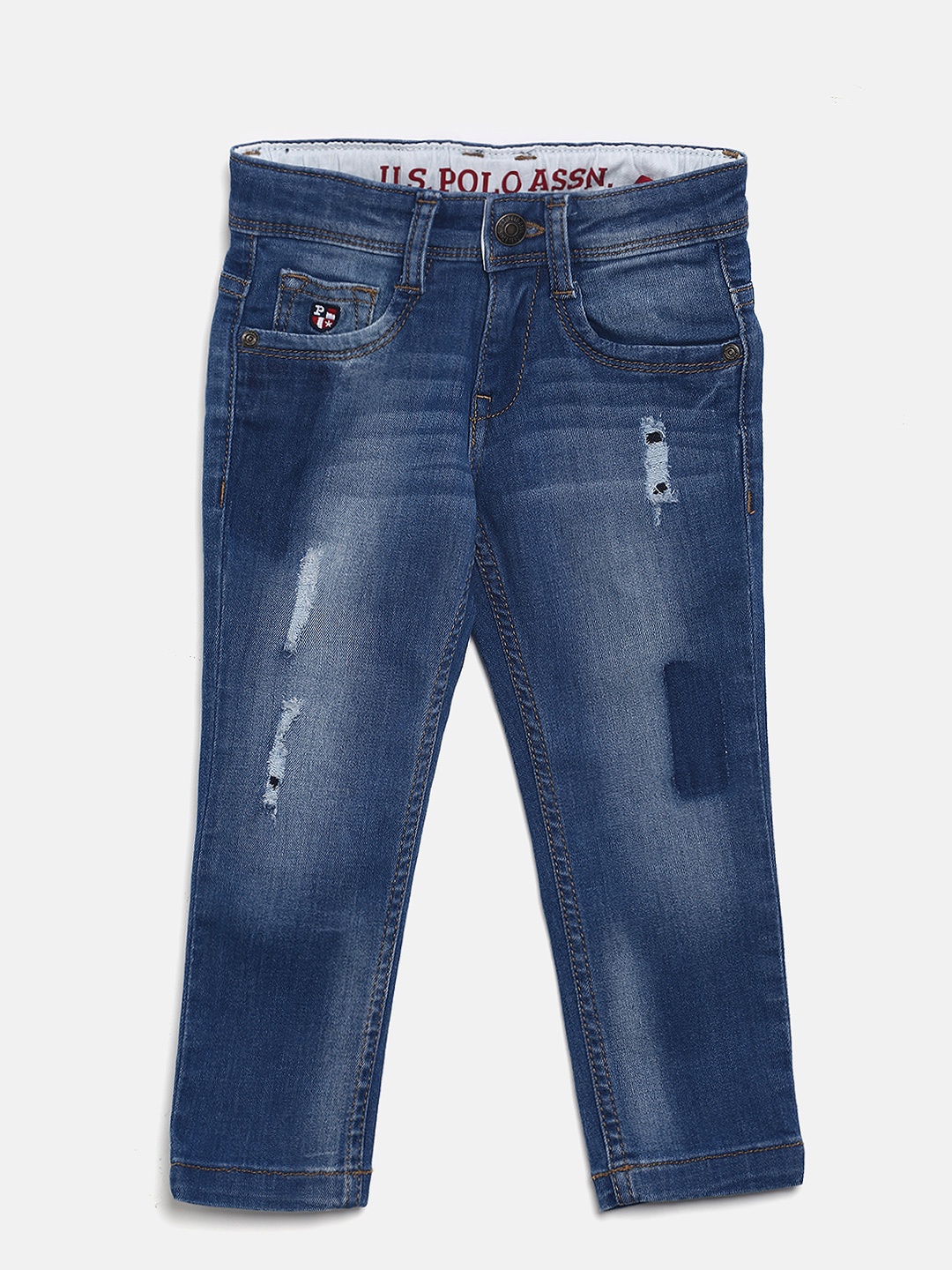 

U.S. Polo Assn. Kids Boys Blue Regular Fit Mid-Rise Low Distress Stretchable Jeans