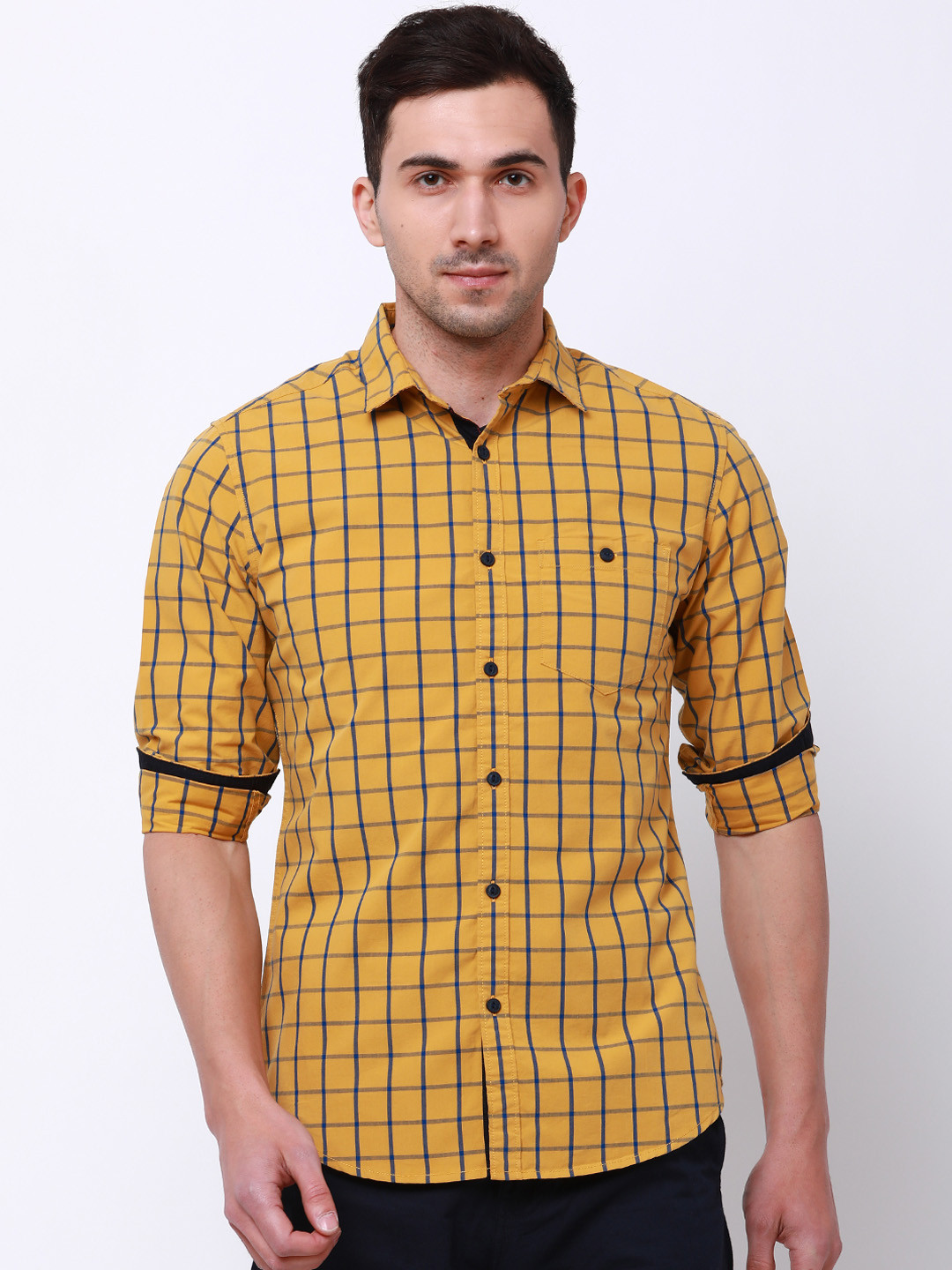 

LOCOMOTIVE Men Mustard Slim Fit Checked Casual Shirt