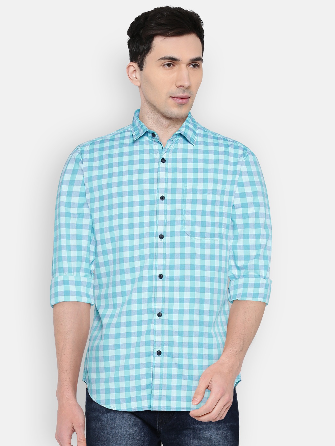 

LOCOMOTIVE Men Blue Slim Fit Checked Casual Shirt