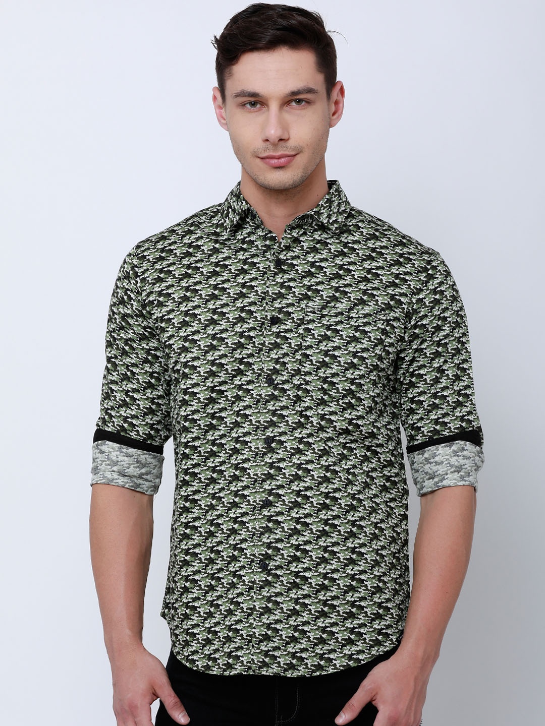 

LOCOMOTIVE Men Olive Green Slim Fit Printed Casual Shirt