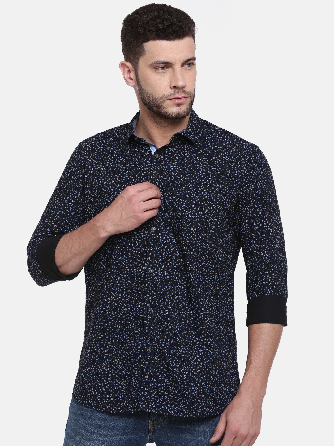 

British Club Men Black Slim Fit Printed Casual Shirt