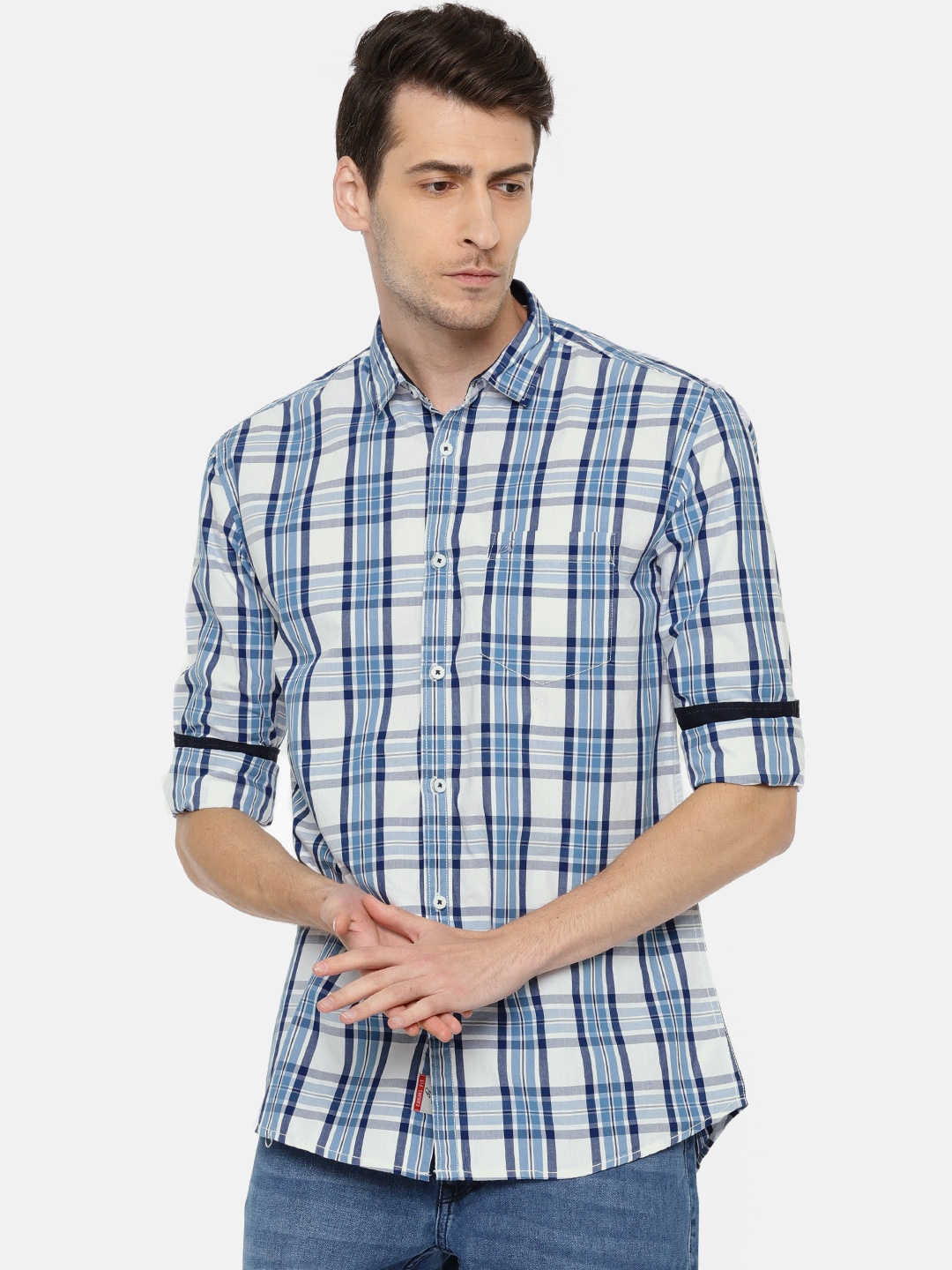 

Nature Casuals Men Blue & White Regular Fit Checked Casual Shirt