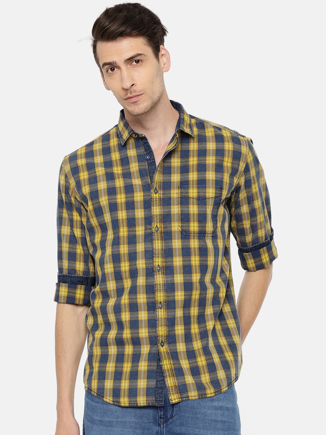 

Nature Casuals Men Green & Blue Slim Fit Checked Casual Shirt