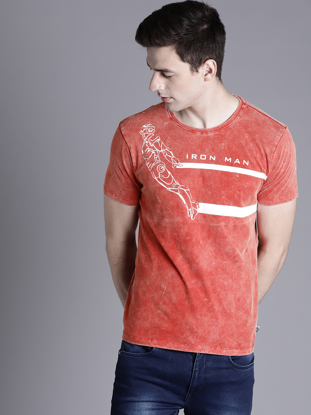 

Kook N Keech Marvel Men Coral Orange Printed Round Neck T-shirt