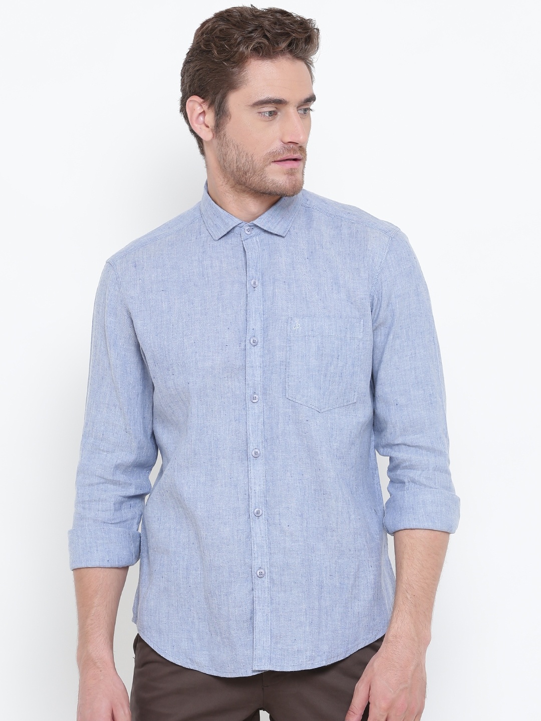 

John Players Men Blue Trim Fit Solid Casual Shirt