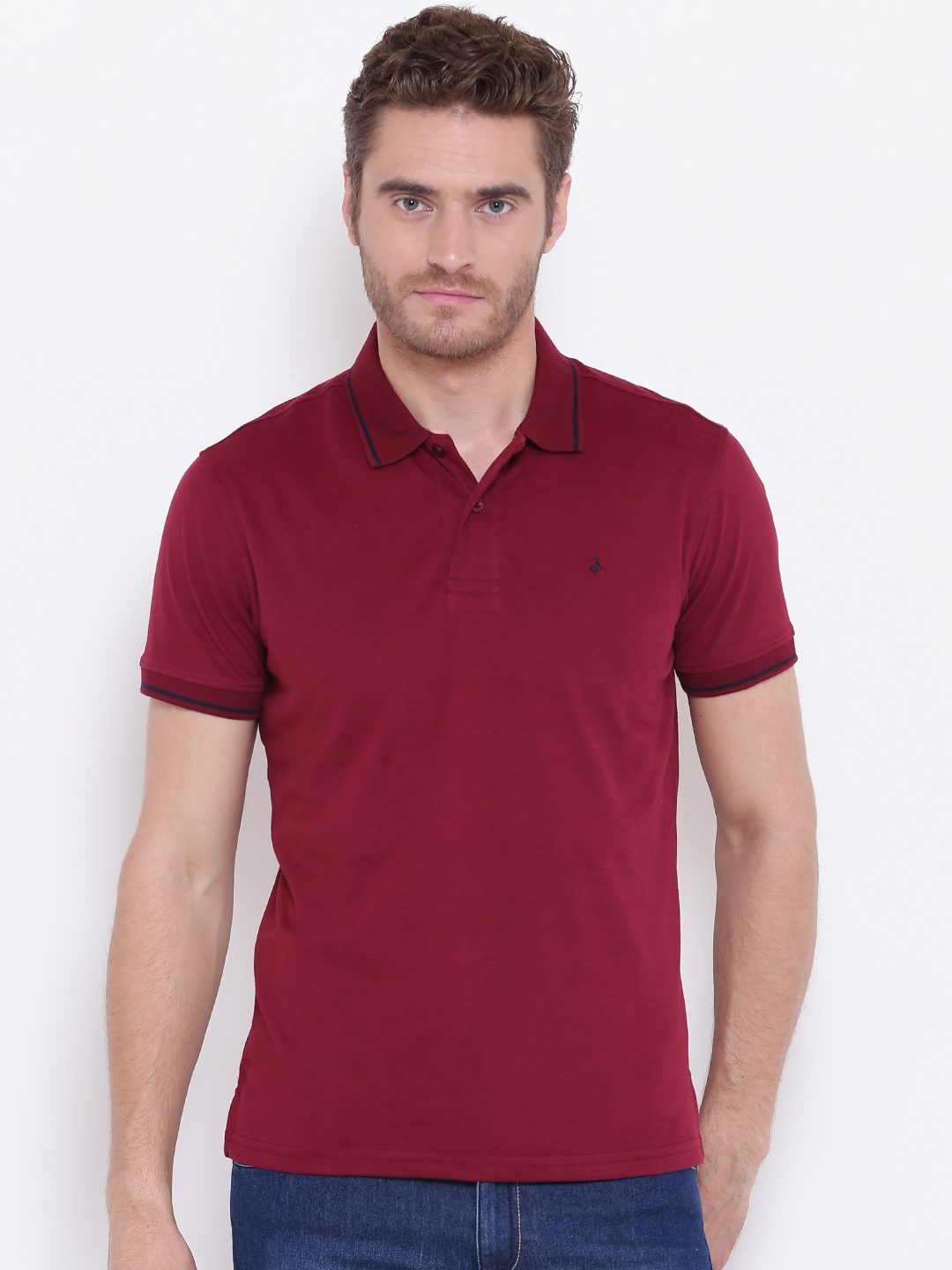 

John Players Men Burgundy Solid Polo Collar T-shirt