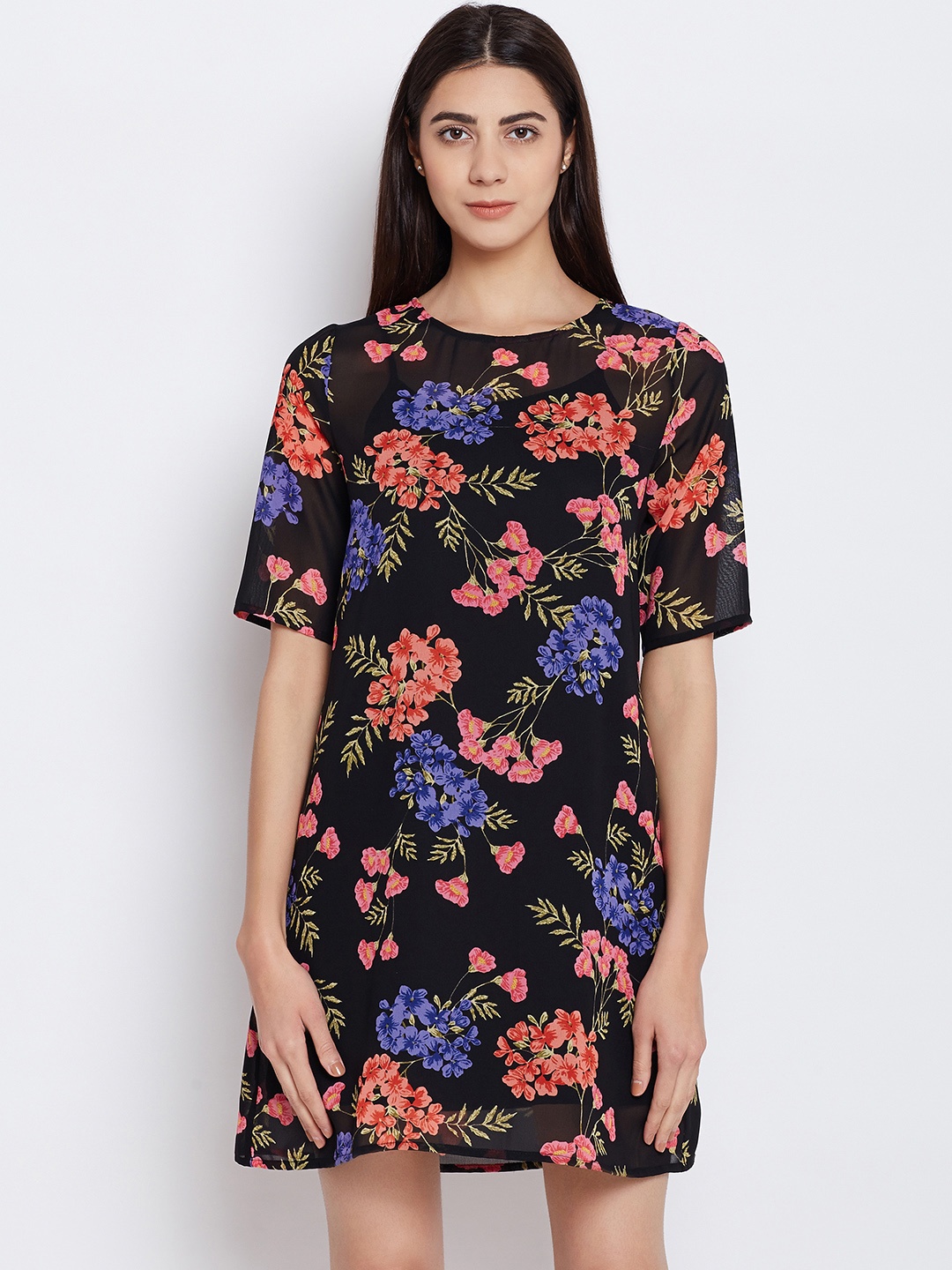 

Femella Women Black Printed A-Line Dress