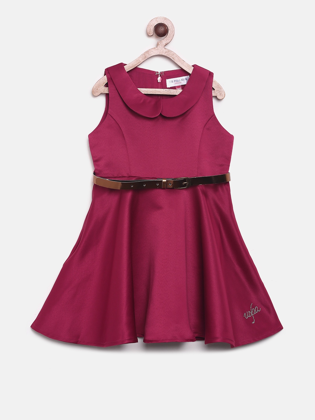 

U.S. Polo Assn. Kids Girls Burgundy Solid A-Line Dress