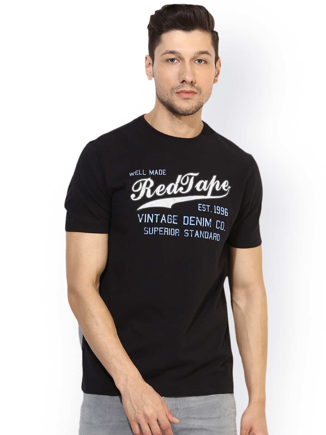 

Red Tape Men Black Printed Round Neck T-shirt