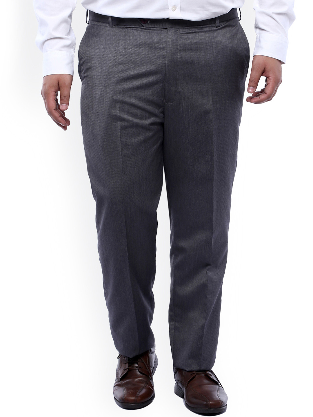 

John Pride Plus Size Men Grey Regular Fit Solid Formal Trousers