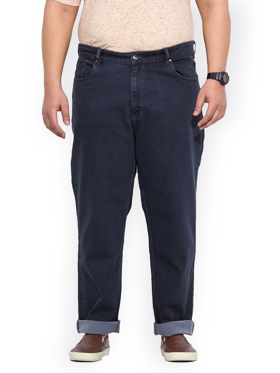 

John Pride Plus Size Men Blue Regular Fit Mid-Rise Clean Look Jeans