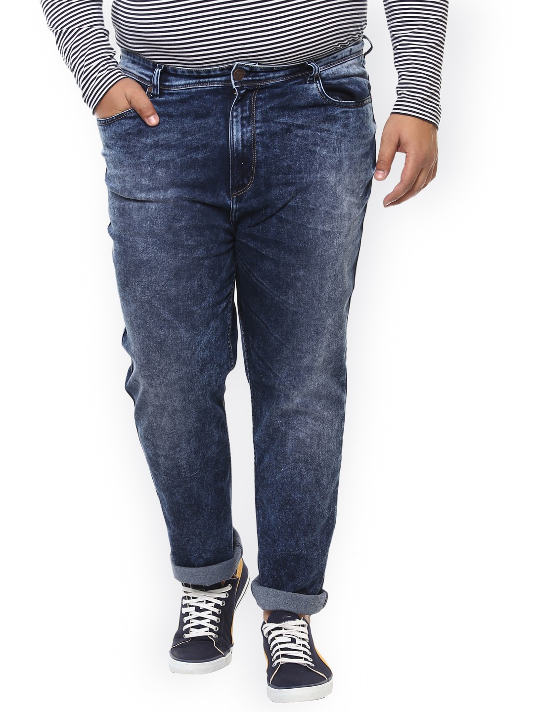 

John Pride Plus Size Men Blue Regular Fit Mid-Rise Clean Look Stretchable Jeans