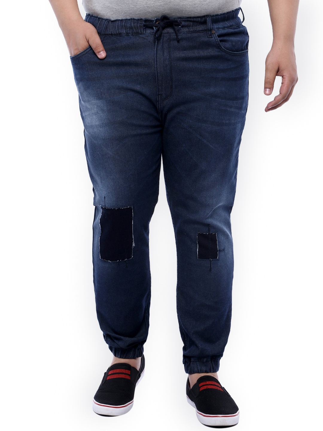 

John Pride Plus Size Men Blue Mid-Rise Mildly Distressed Stretchable Denim Joggers