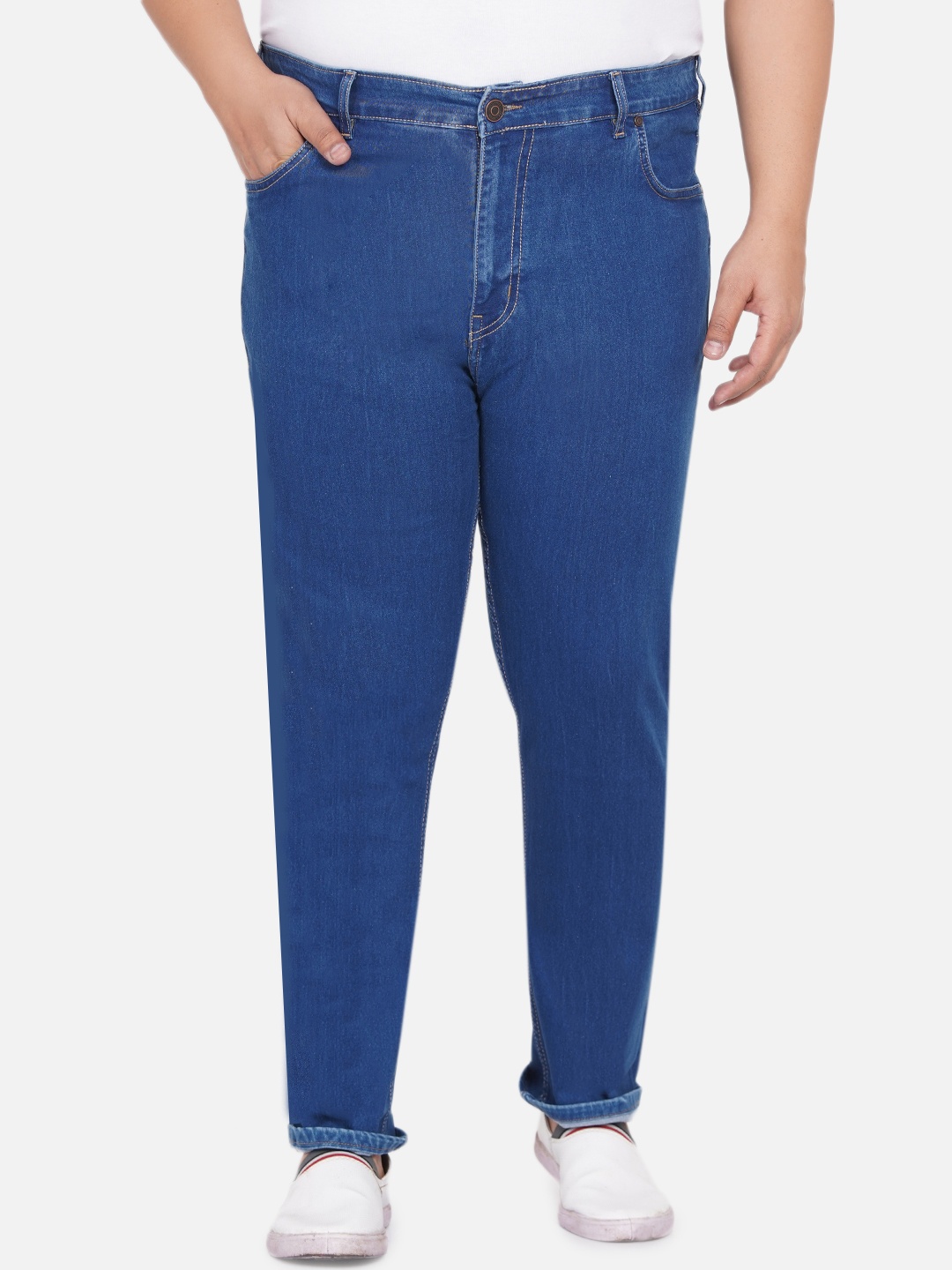 

John Pride Plus Size Men Blue Regular Fit Mid-Rise Clean Look Jeans