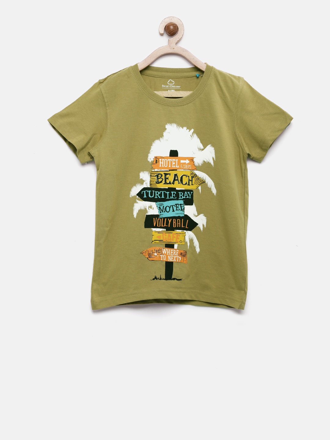 

Sweet Dreams Boys Camel Brown Printed Round Neck T-shirt