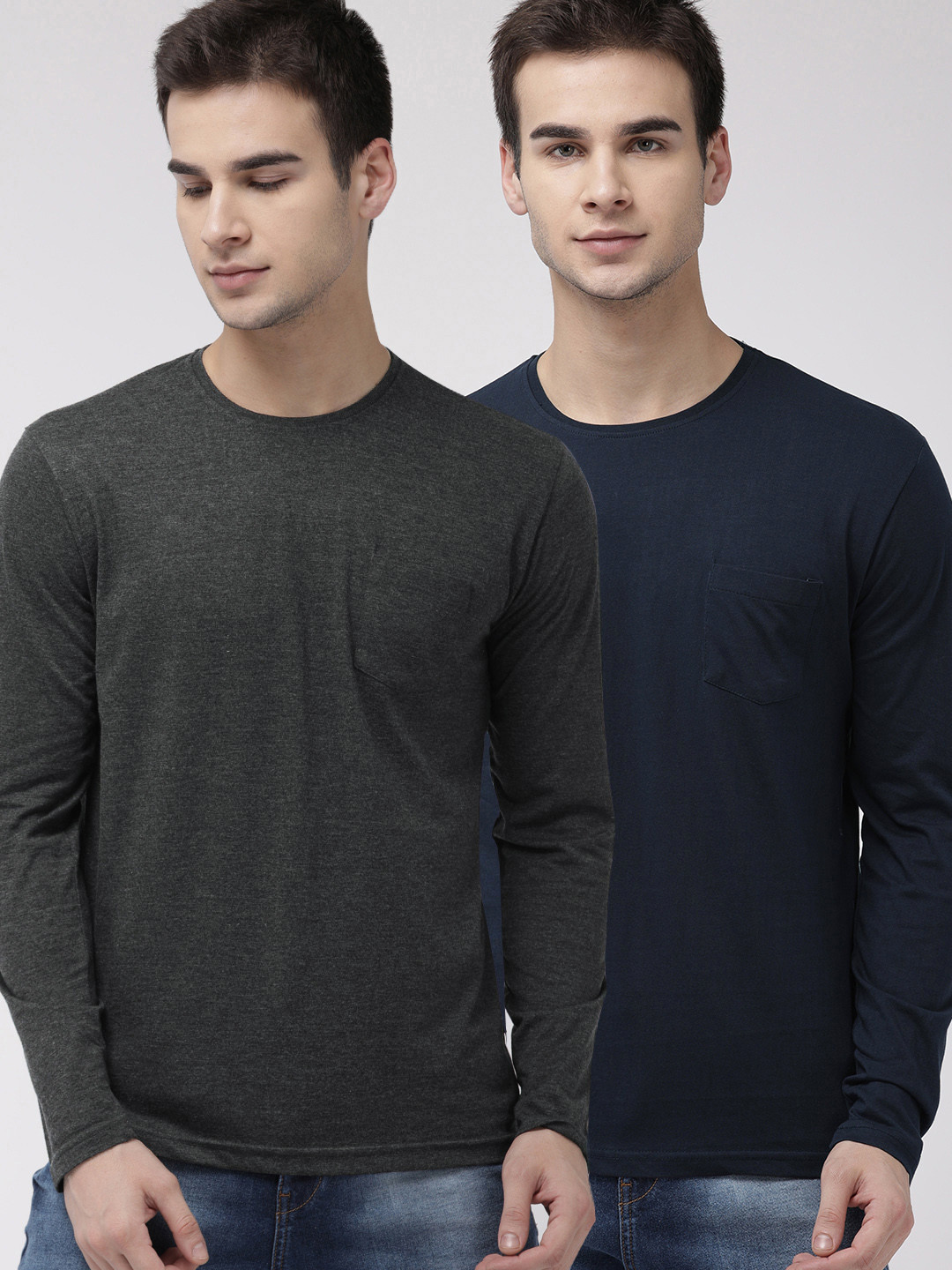 

HIGHLANDER Men Pack of 2 Solid Slim Fit Round Neck T-shirts, Navy blue