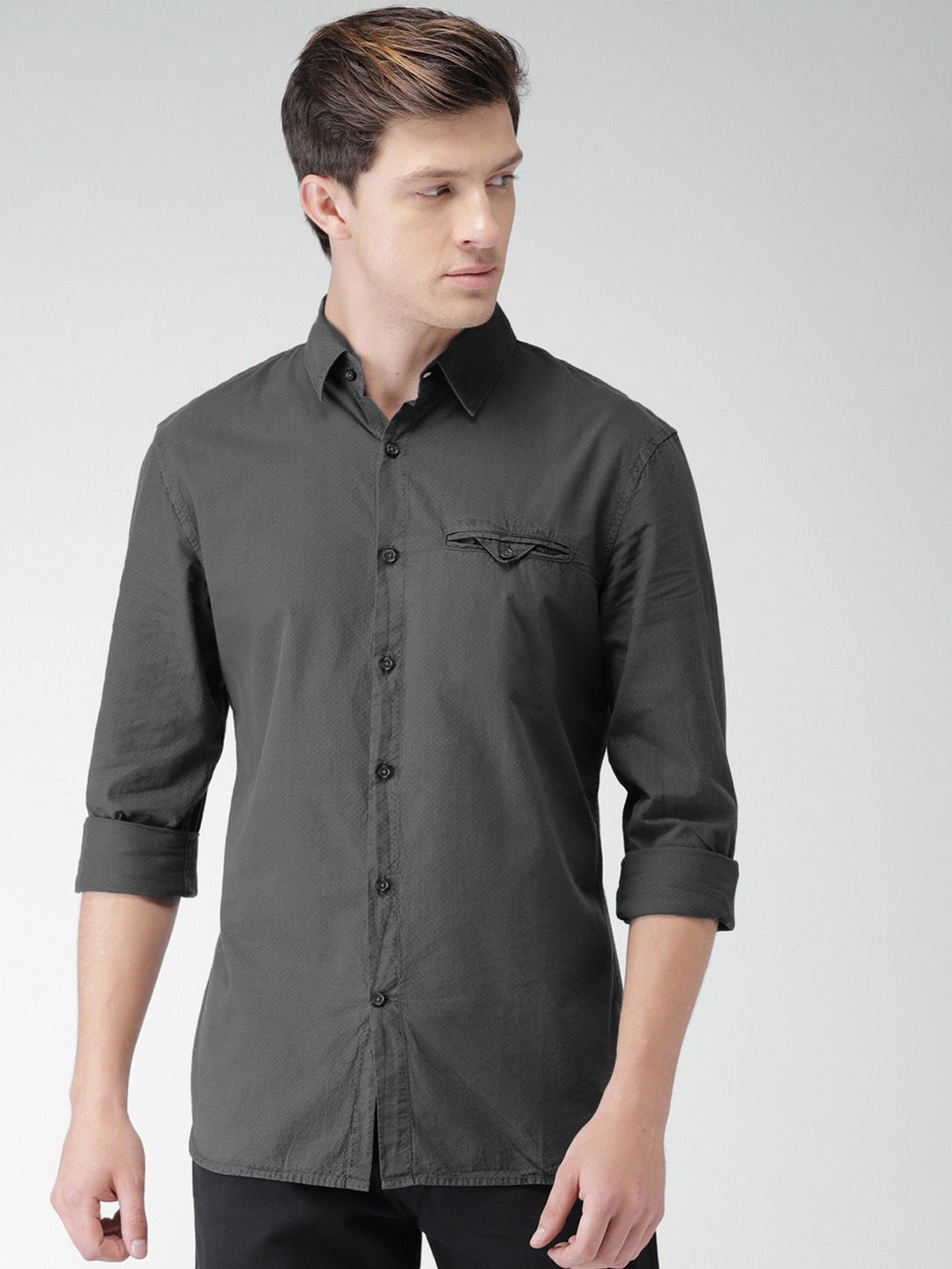 

Celio Men Grey Slim Fit Self Design Casual Shirt