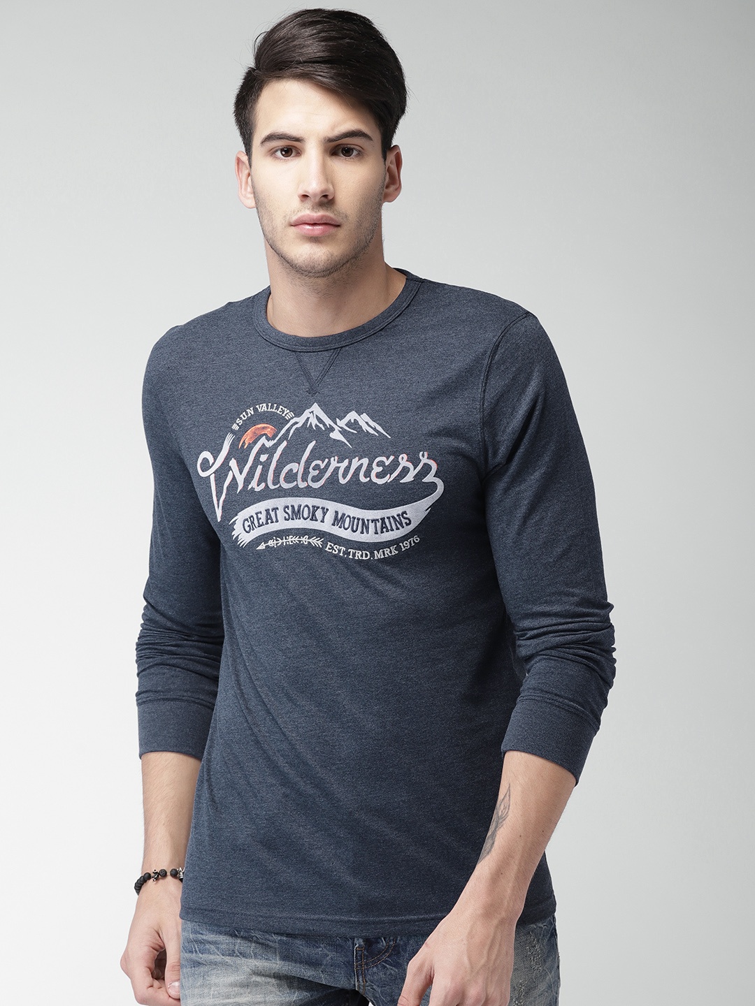 

Celio Men Navy Blue Printed Round Neck T-shirt