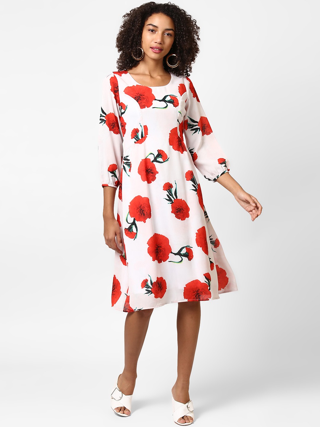 

Harpa Women White Printed A-Line Dress