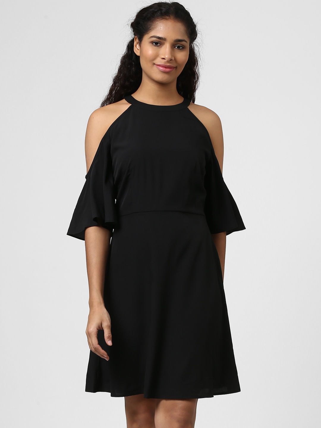 

Harpa Women Black Solid Fit and Flare Dress