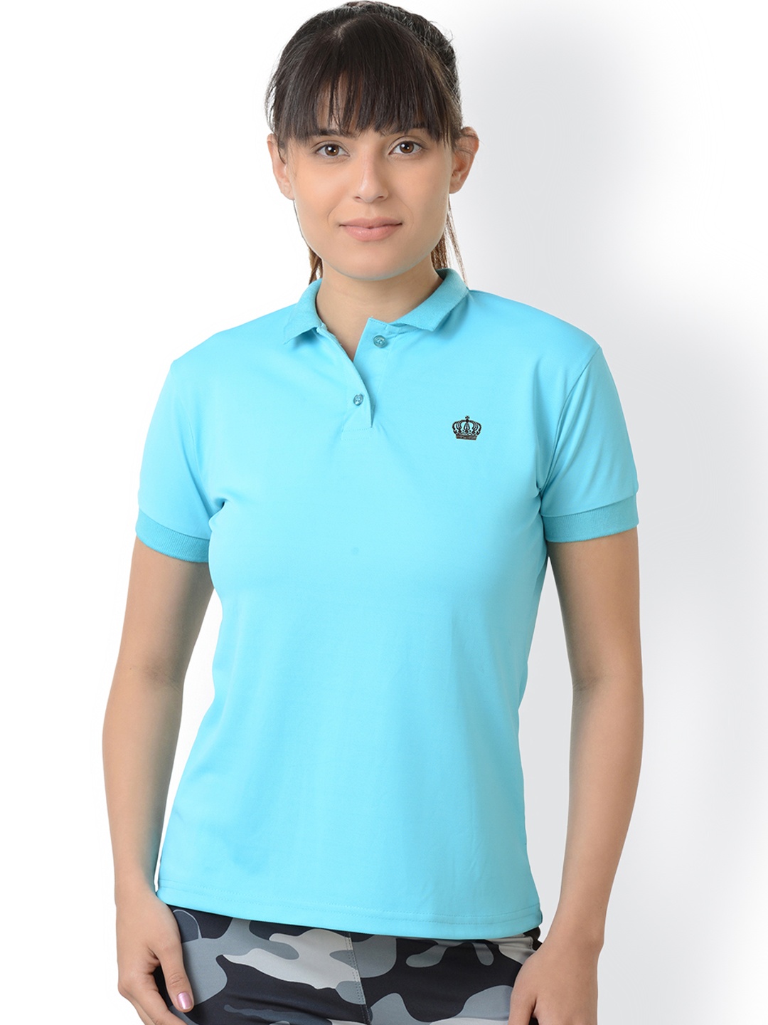 

Da Intimo Women Blue Solid Polo Collar T-shirt