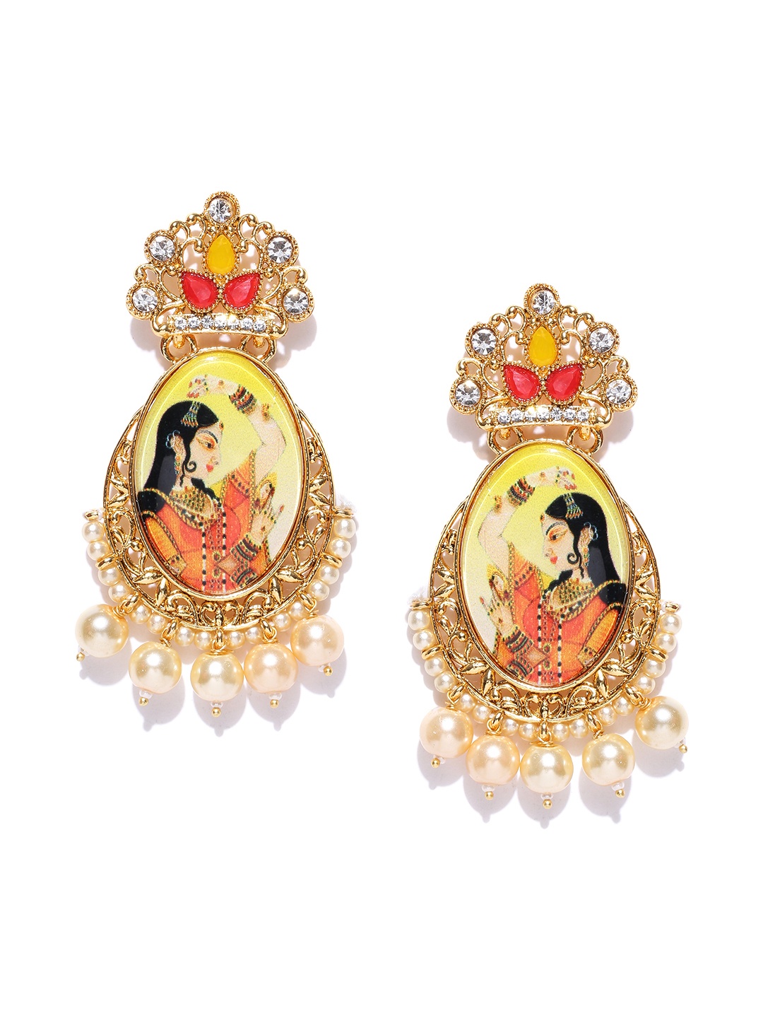 

Zaveri Pearls Red Gold-Plated Padmavati Inspired Stone-Studded Drop Earrings