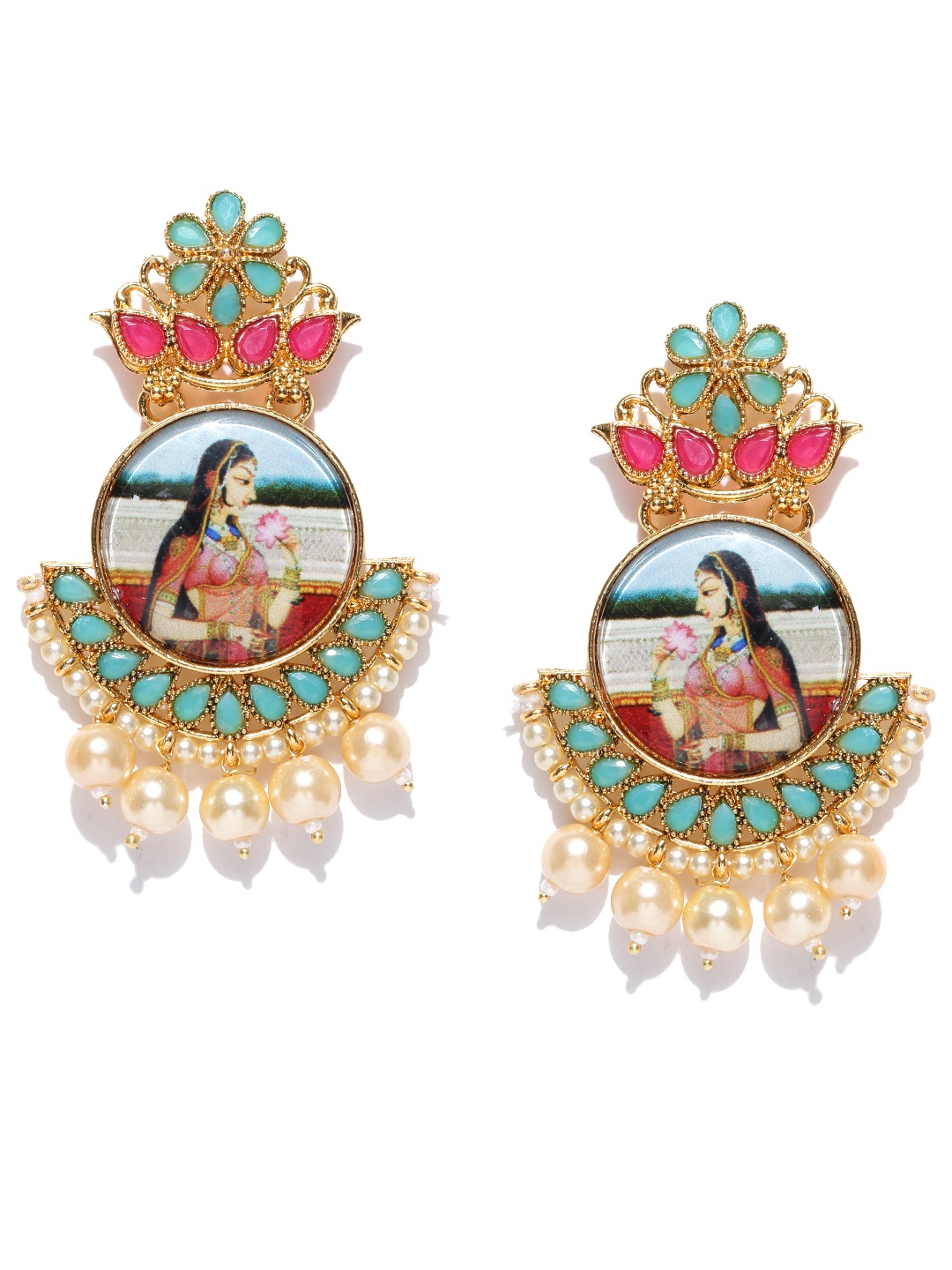 

Zaveri Pearls Blue Gold-Plated Padmavati Inspired Stone-Studded Drop Earrings