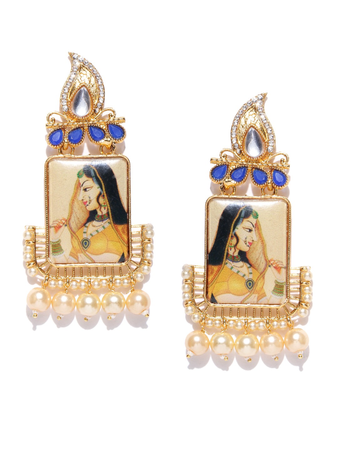 

Zaveri Pearls Blue Gold-Plated Padmavati Inspired Stone-Studded Drop Earrings