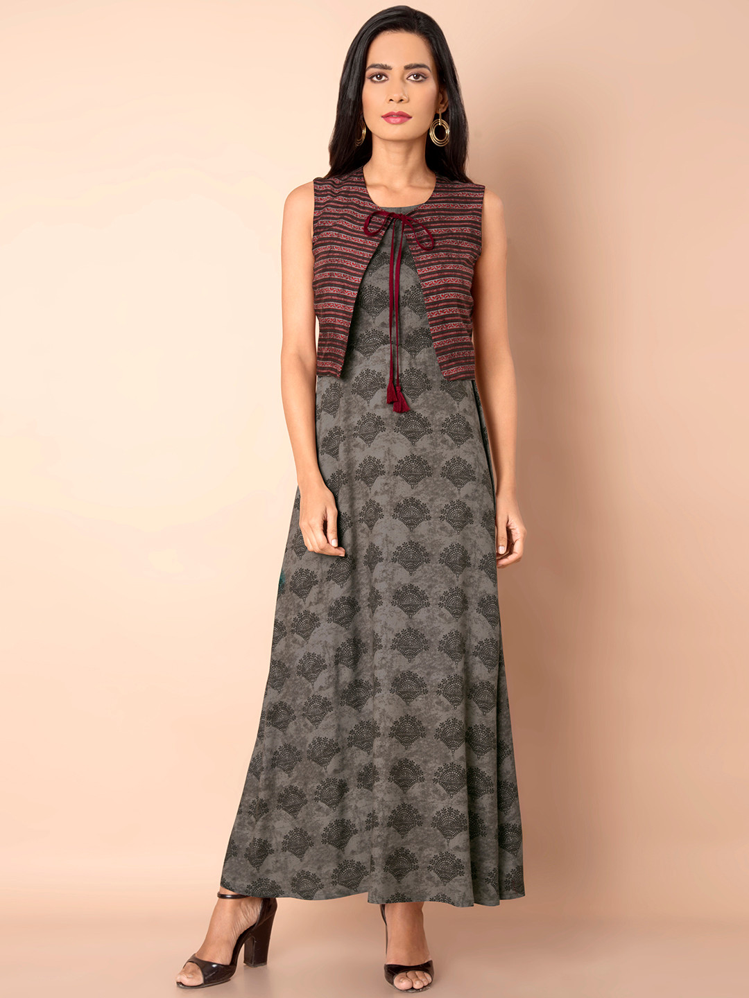 

INDYA Women Grey Printed A-Line Kurta