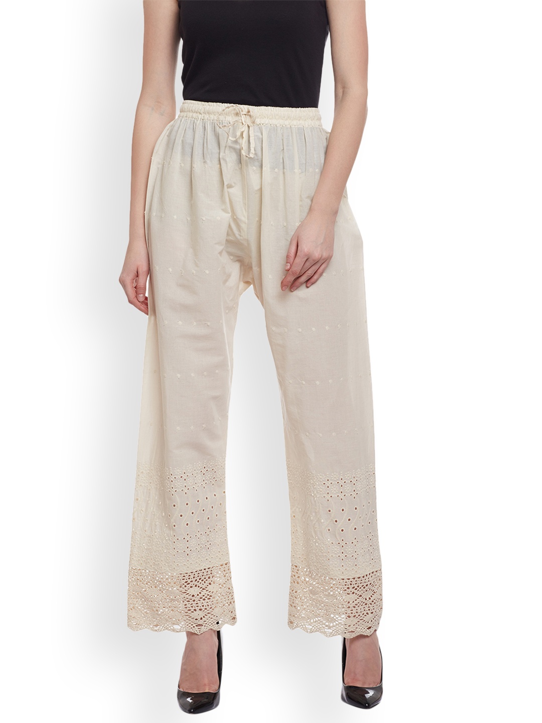 

Castle Women Off-White Embroidered Straight Palazzos