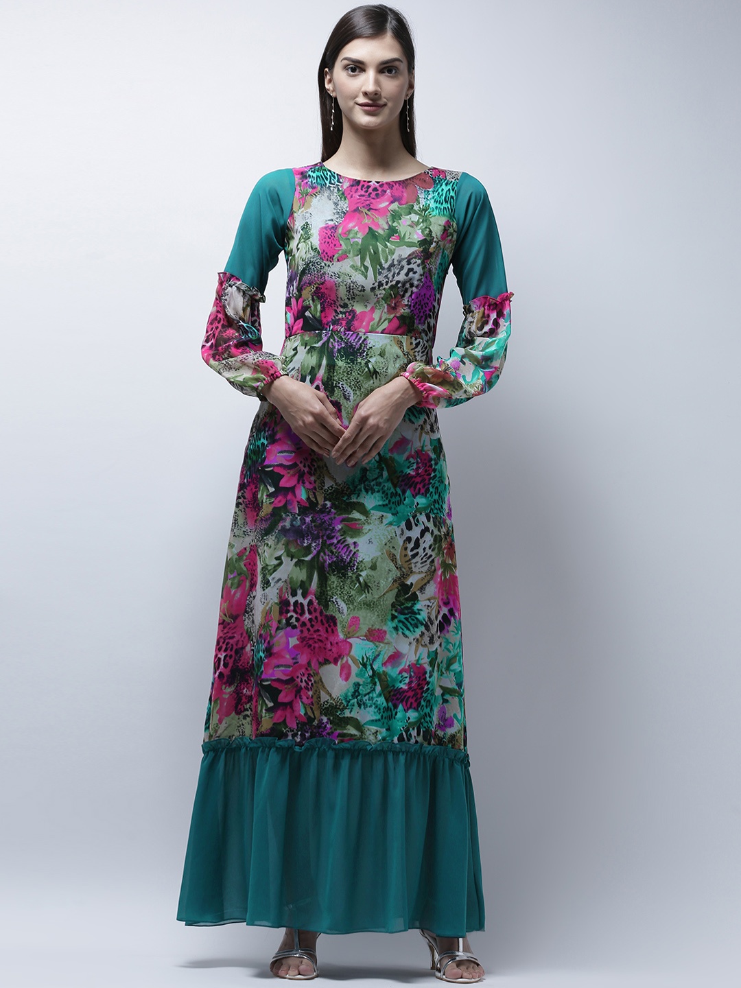 

Athena Women Teal Printed A-Line Dress