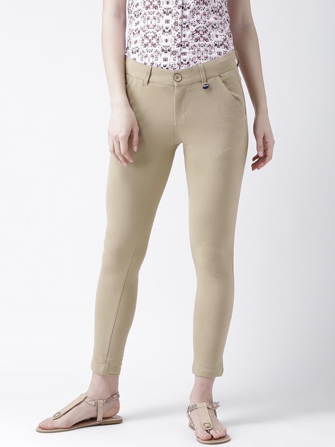 

JUMP USA Women Beige Pencil Slim Fit Solid Regular Trousers