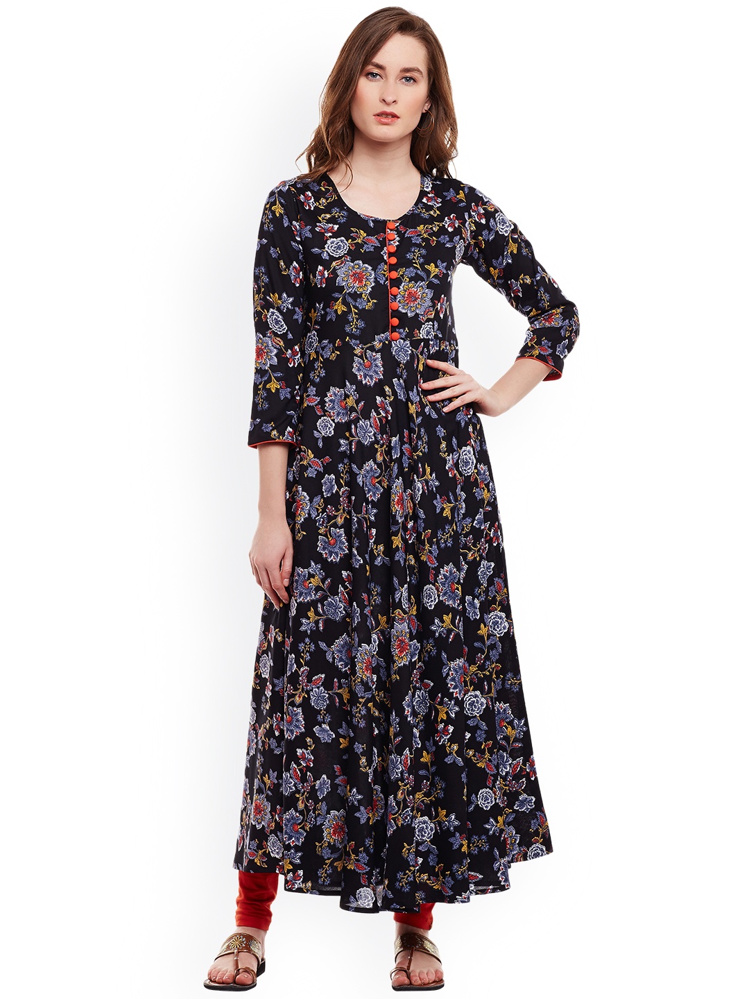 

Tissu Women Black Printed A-Line Kurta