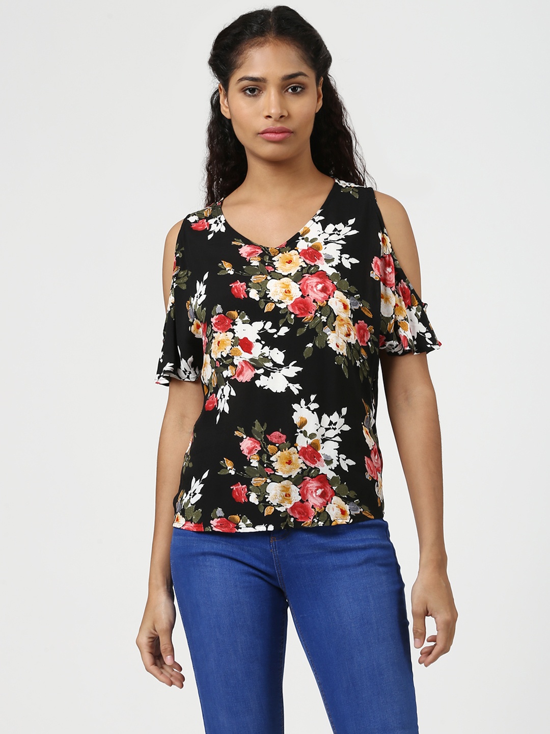 Harpa Women Black Floral Printed Top