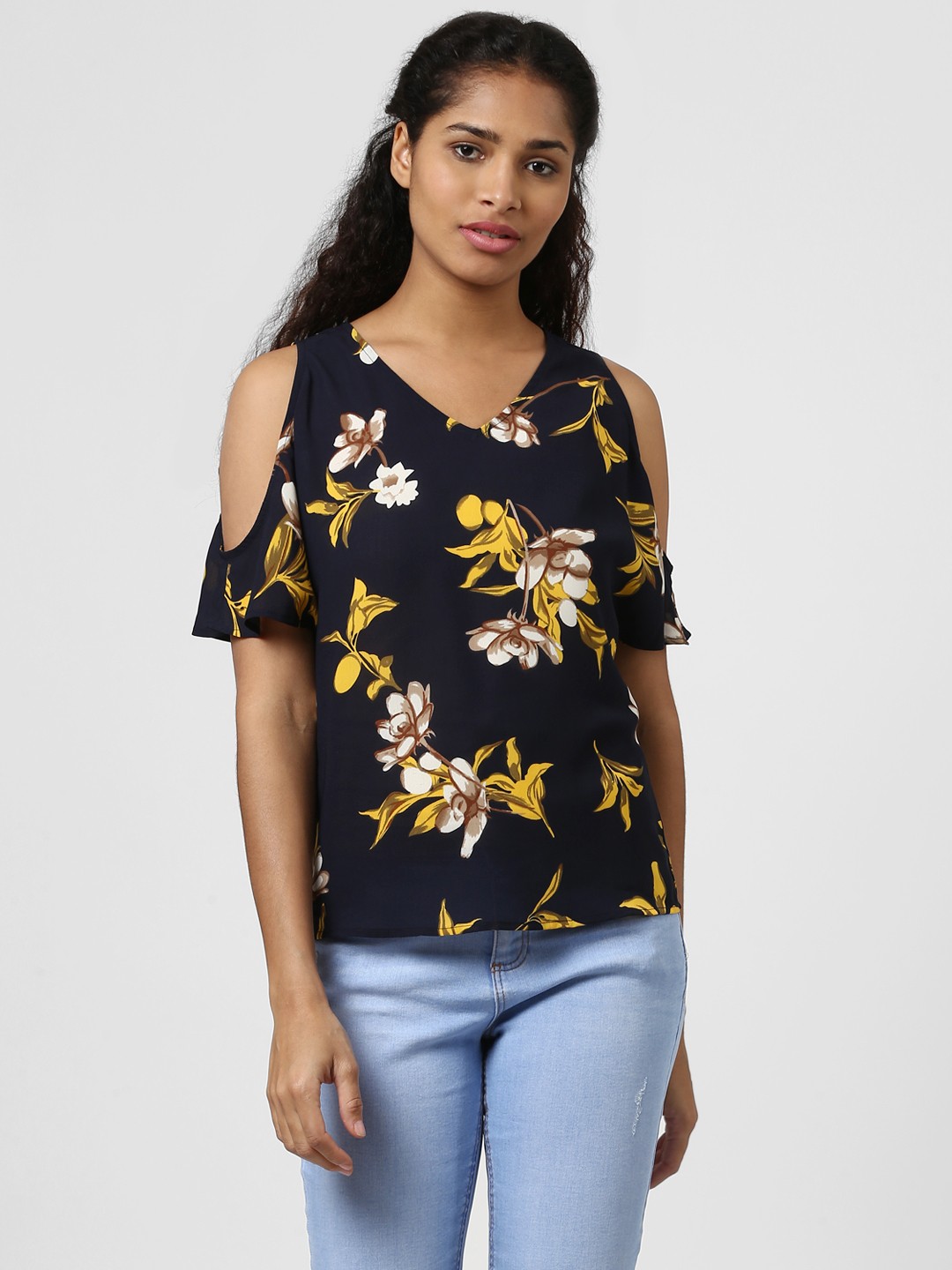

Harpa Women Navy Blue Floral Printed Top