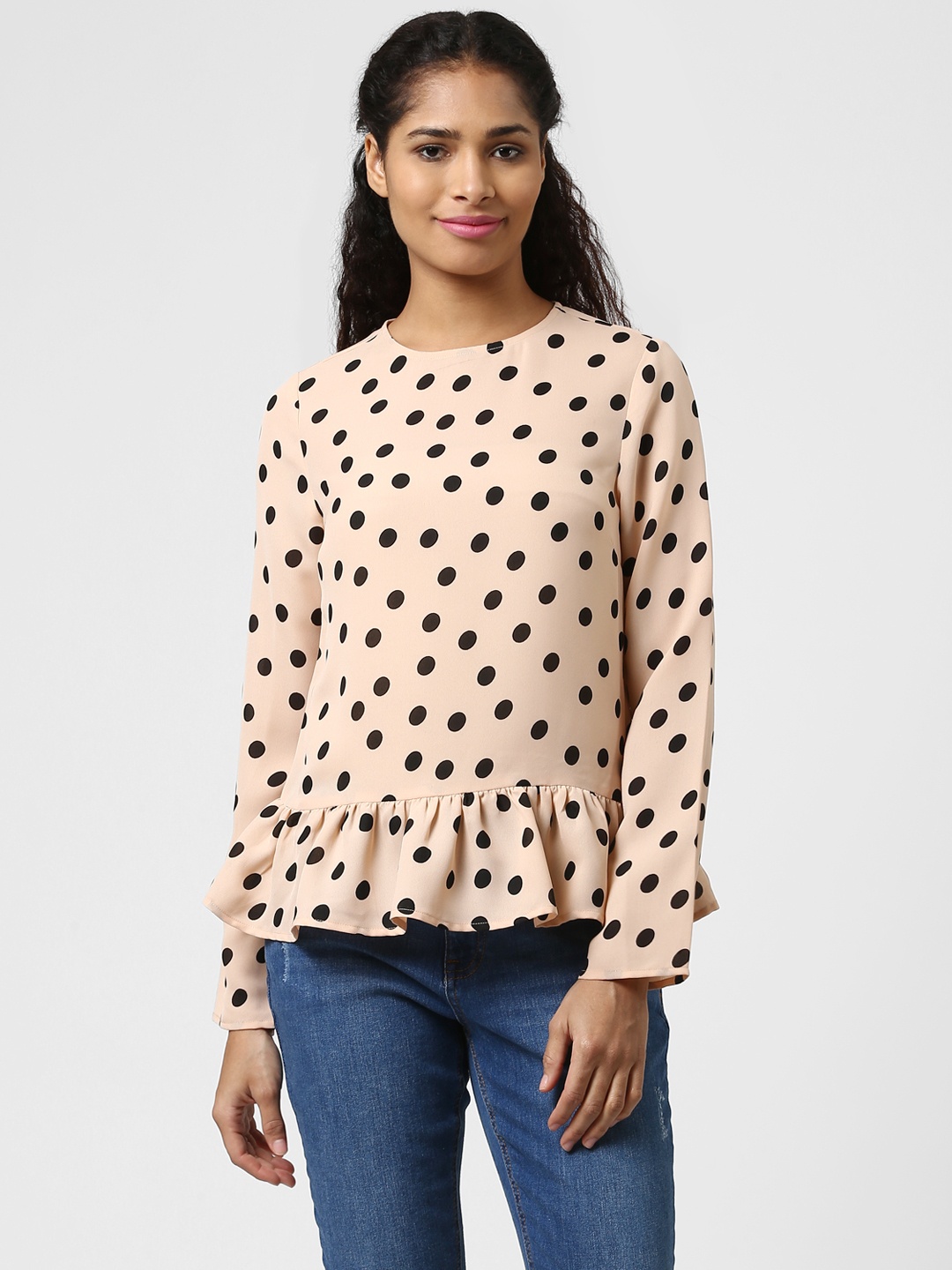 

Harpa Women Peach-Coloured Printed Peplum Top