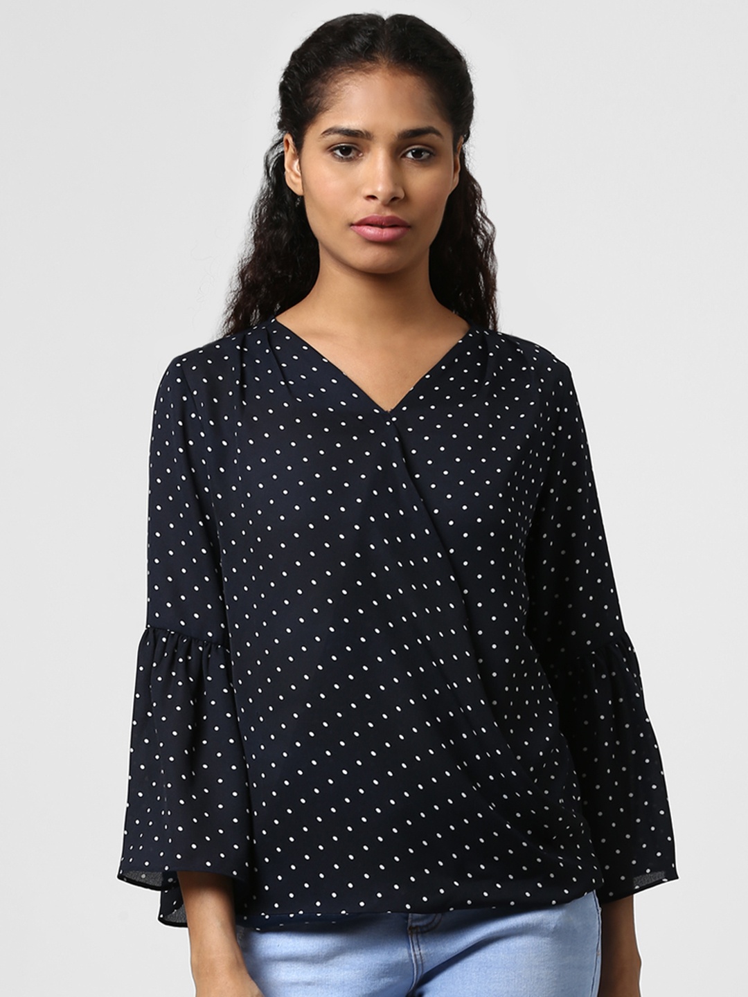 

Harpa Women Navy Blue Printed Wrap Top