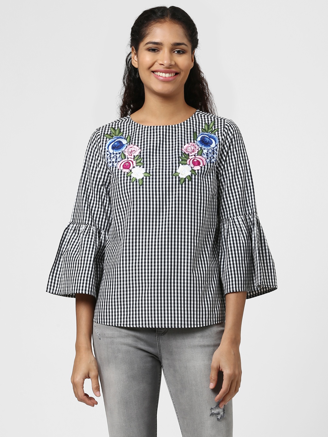 

Harpa Women Black Checked Pure Cotton Top