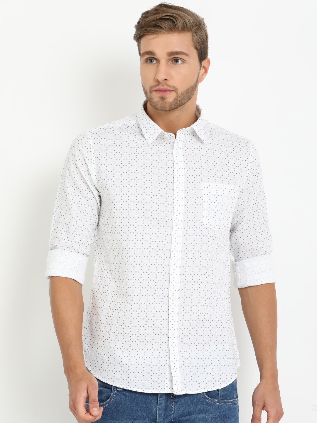 

Crocodile Men White Slim Fit Printed Casual Shirt