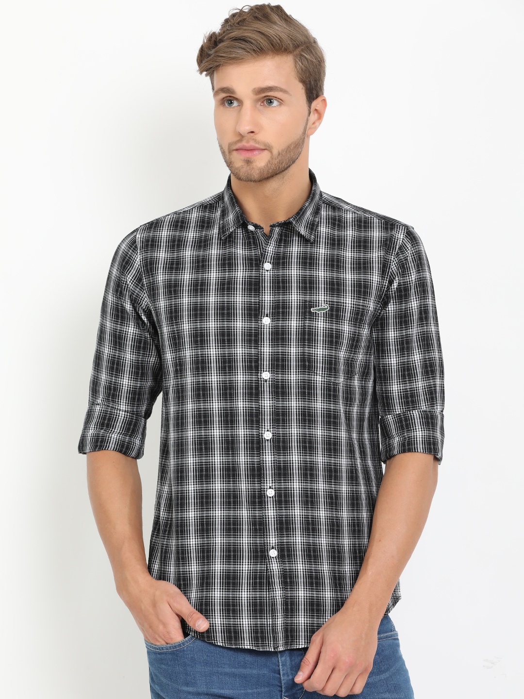 Crocodile Men Black Slim Fit Checked Casual Shirt