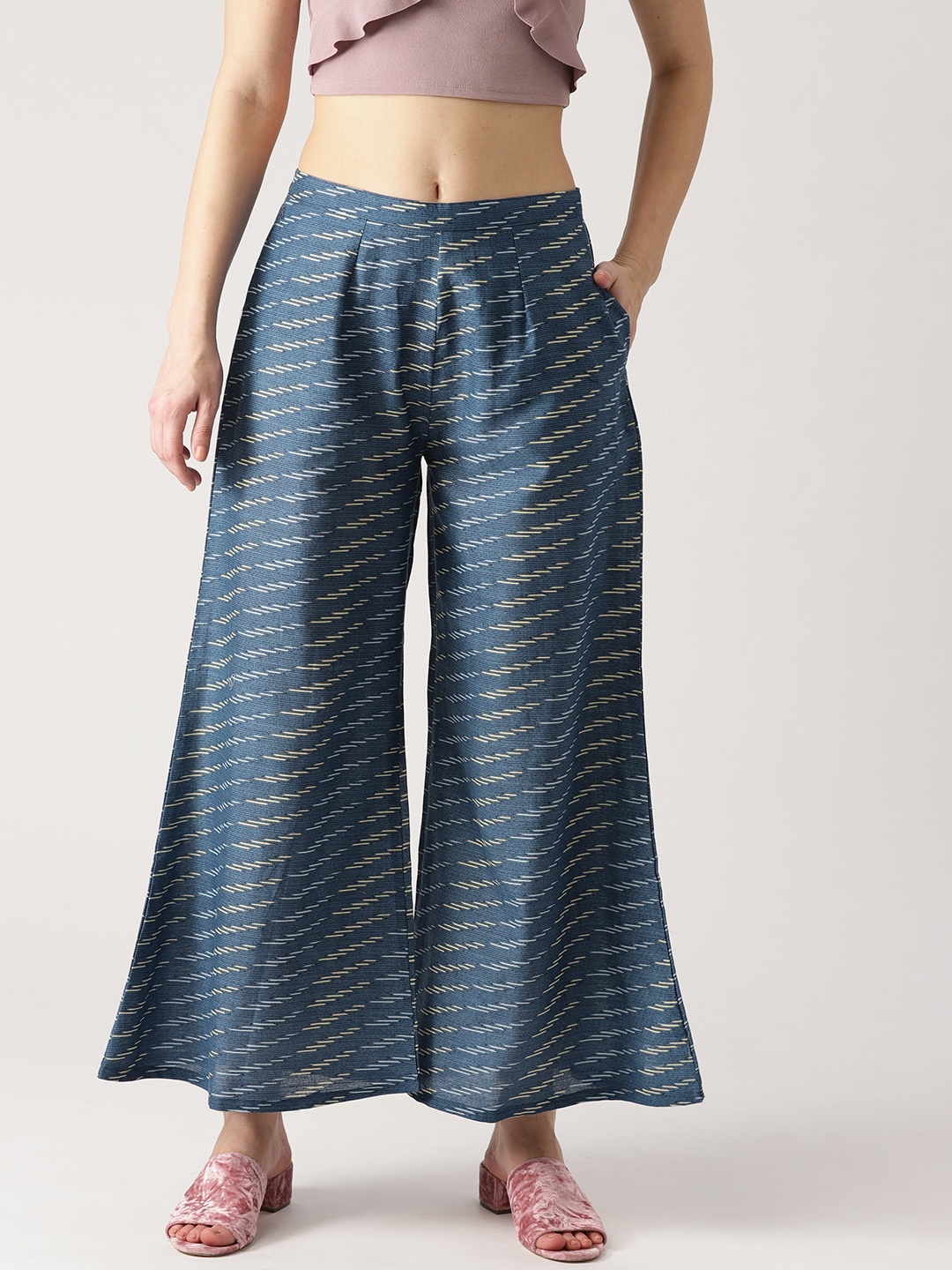 

Libas Women Blue Printed Wide Leg Palazzos