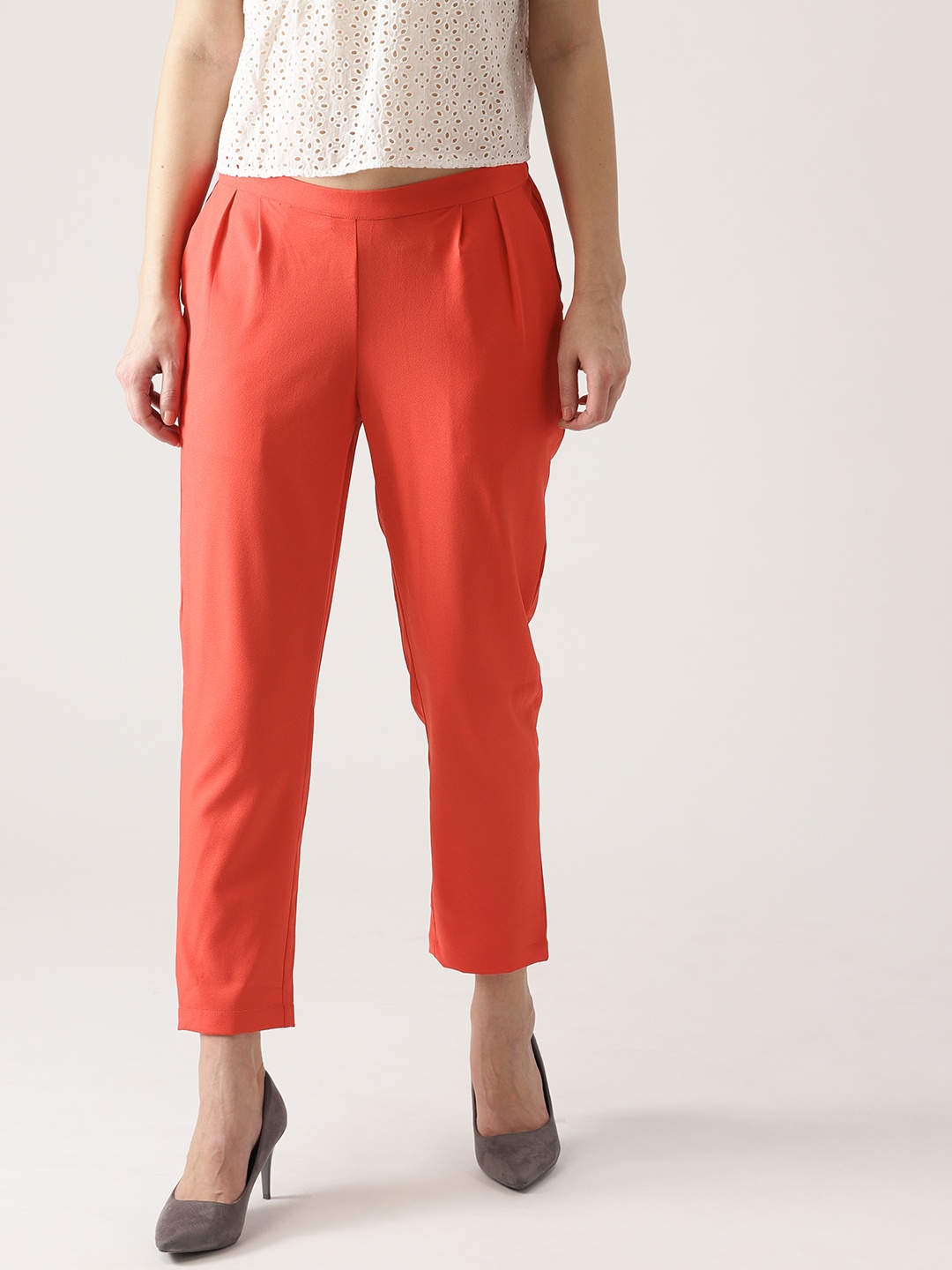 

Libas Women Coral Red Regular Fit Solid Regular Trousers