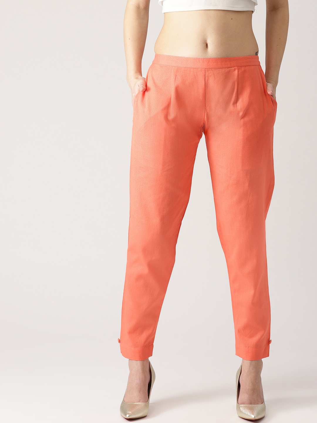 

Libas Women Coral Orange Regular Fit Solid Trousers