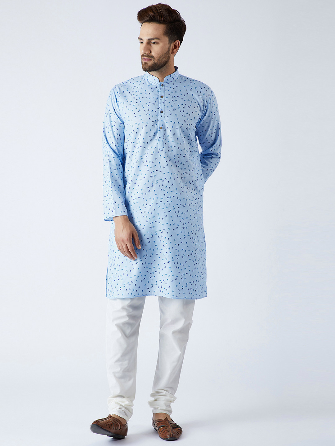 

SOJANYA Men Blue & Off-White Printed Kurta with Churidar