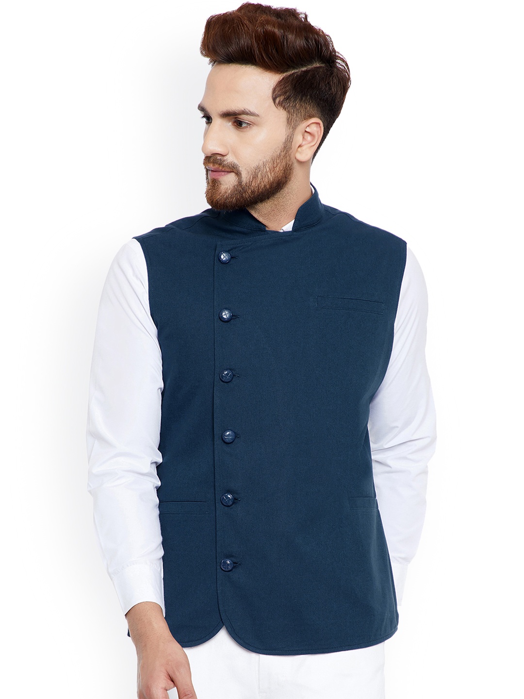 

Hypernation Men Blue Solid Waistcoat