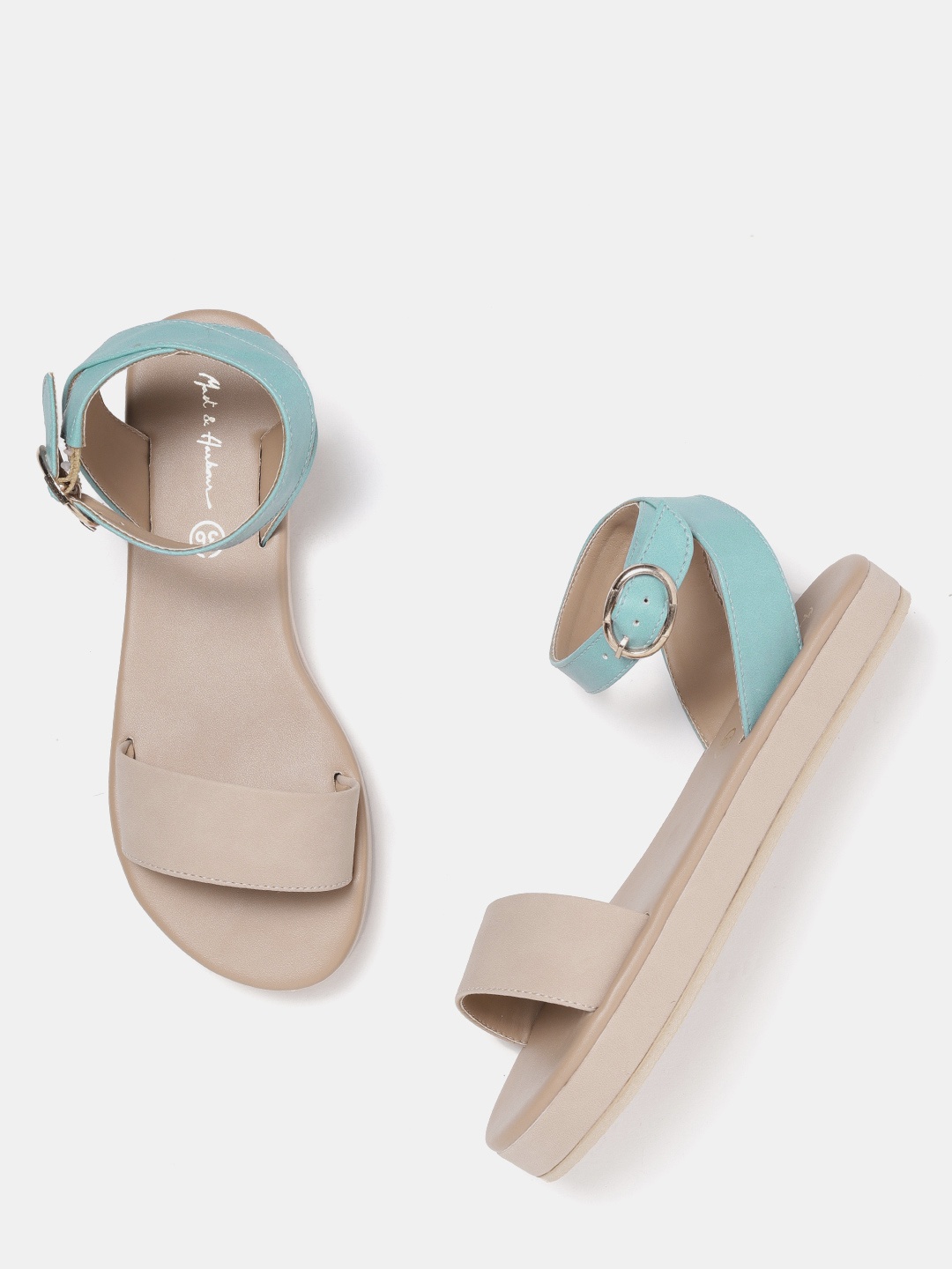 

Mast & Harbour Women Beige & Blue Colourblocked Open Toe Flats