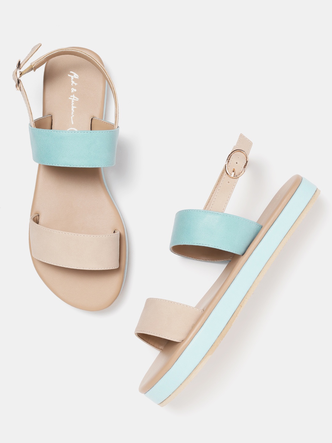 

Mast & Harbour Women Beige & Blue Colourblocked Open Toe Flats